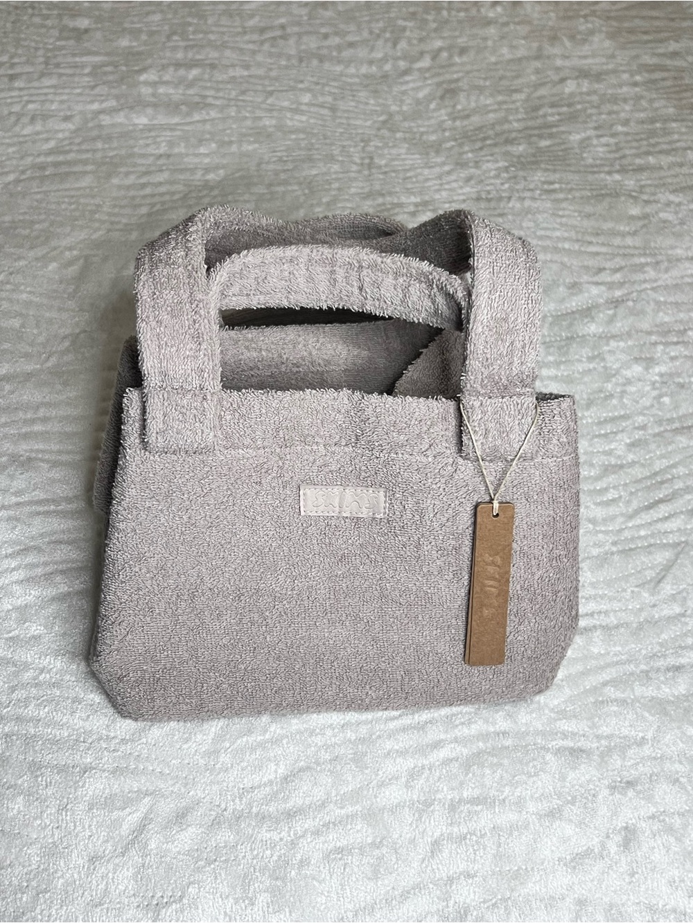 SKIMS Stone Terry Small Tote - Plush Top-Handle Bag - Picture 2 of 7